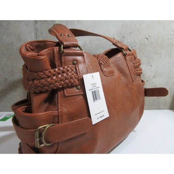 Steve Madden BSamba Leather Purse Satchel Tote with Braid Cognac NWT - Picture 7 of 7